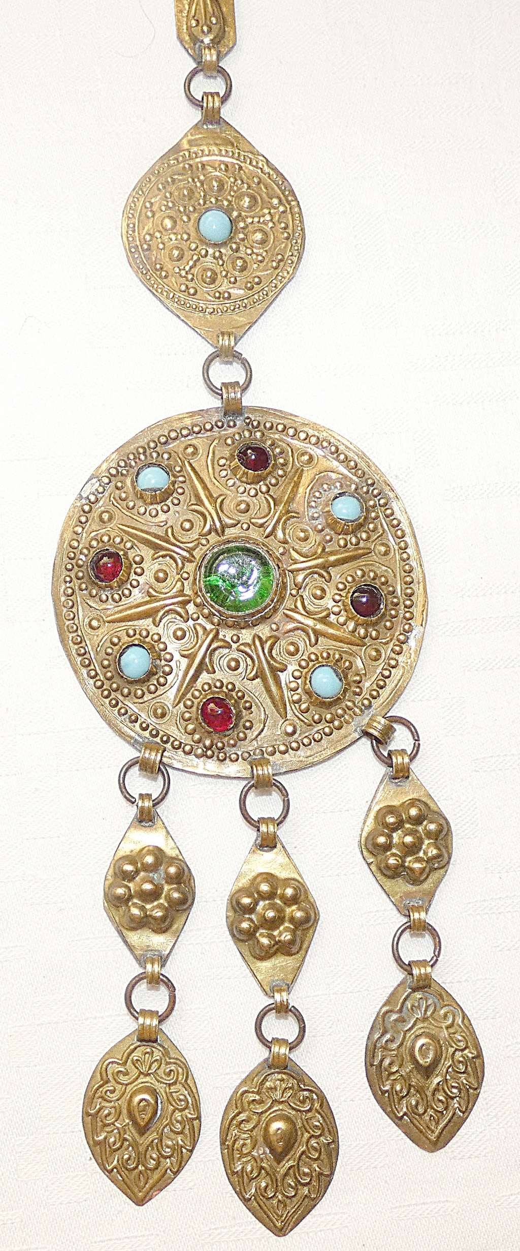 Moroccan Antique Tribal Brass Head Ornament set with Multicolor Glass. (1 of 6)