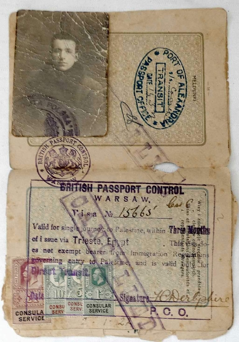 Polish Antique Passport of a Jew issued for visiting Palestine (partially lost), 1922: Polish Antique Passport of a Jew issued for visiting Palestine (partially lost), 1922 Photo with Polish cachet, front cover and first 4 pages are missing Here 5 – 32 pages including 8 filled pages B