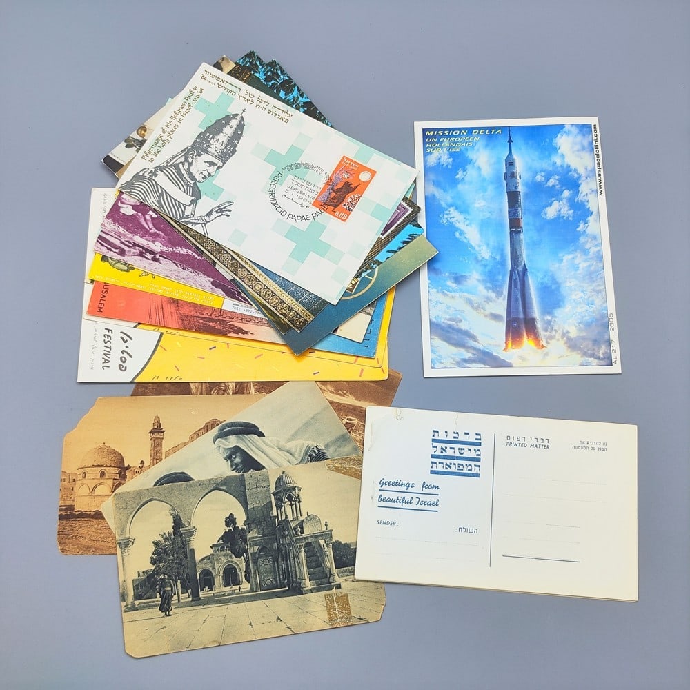 Diverse Assortment of 30 Old Israeli/Eretz Israel Postcards: Diverse Assortment of 30 old Israeli/Eretz Israel postcards - Including postcards with photographs published by the Jamal Brothers Jerusalem, the 10th Jerusalem Film Festival (1993), a special stamped