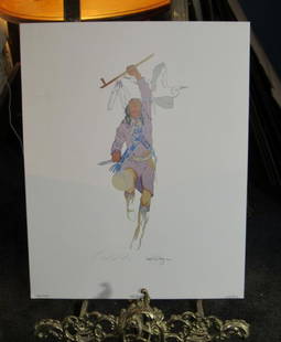 Native American Dancer by Enoch Kelly Haney: Pencil Print Signed and Dated 1988 - 16" x 20"