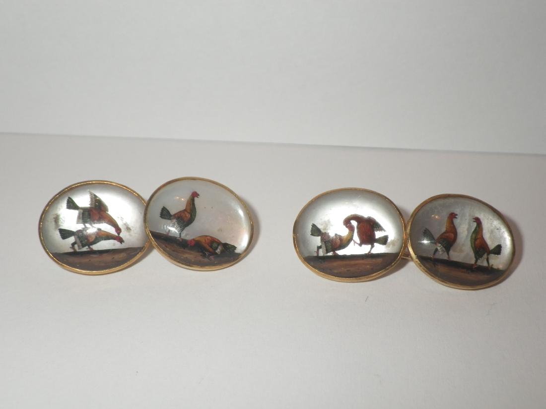 Vintage Rooster Cock Fighting Cufflinks (18k gold?) (1 of 8)