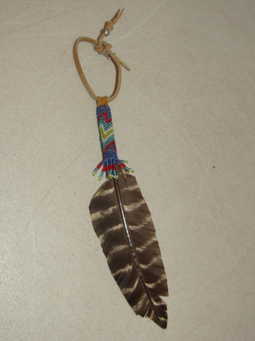 Feather with Native American beaded wrap fob regalia (1 of 4)