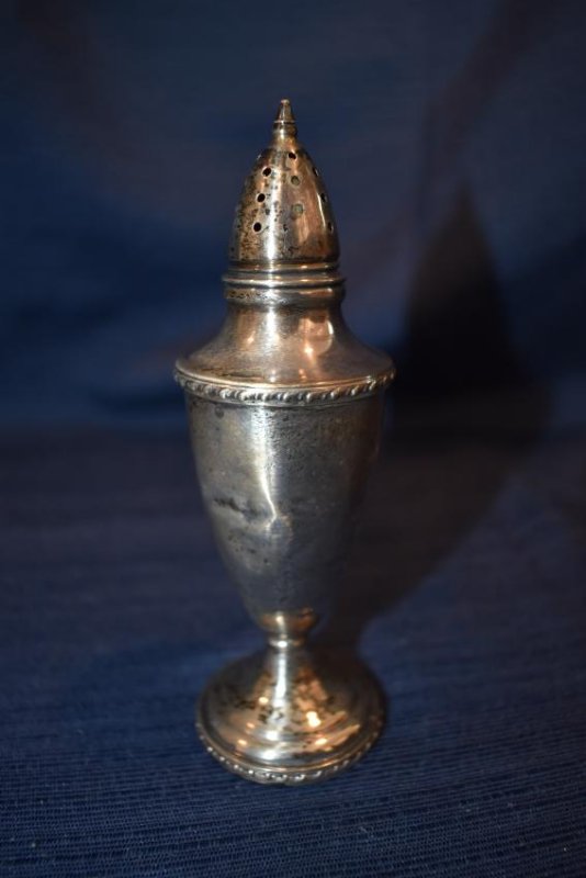 Antique Weighted Sterling Silver Salt Shaker: Weighted Sterling Silver salt shaker - 53 grams. 5.5" x 1.75"