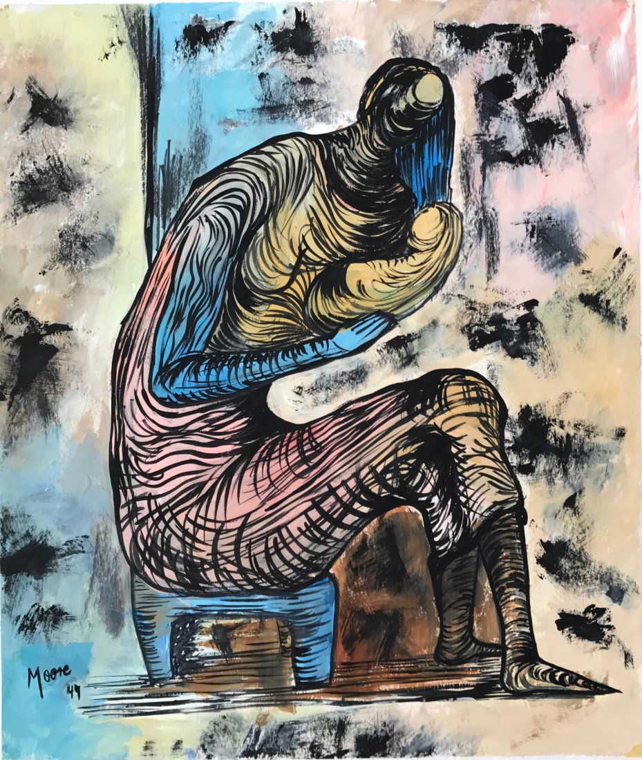 Henry MOORE (1898-1986) Mixed Media on Paper (1 of 1)