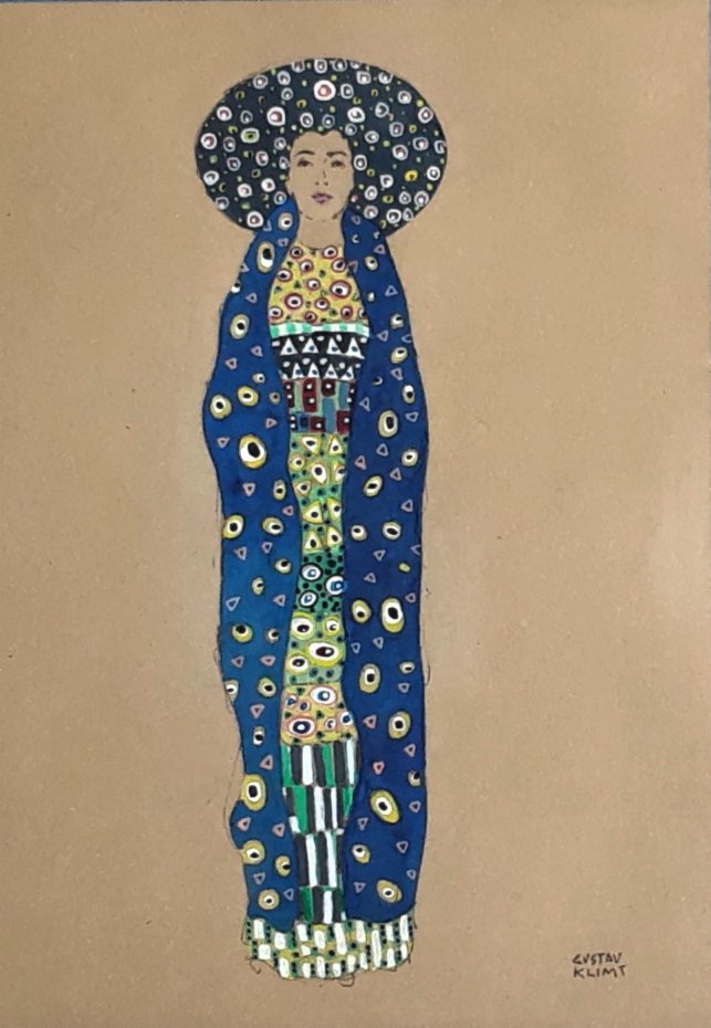 Gustav KLIMT (1862-1918) Mixed Media on Paper: Gustav Klimt. Size: 11.5 x 8 in. Technique: Watercolor and ink on paper.