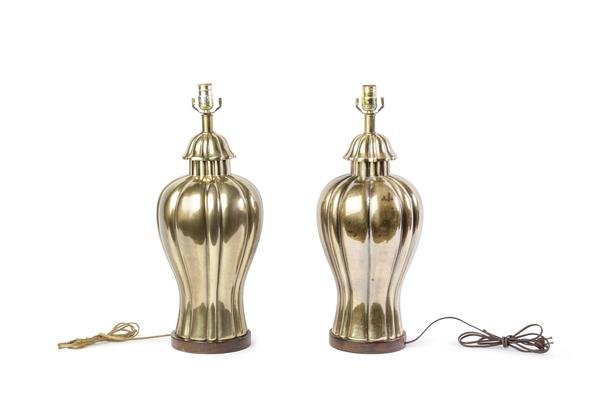 Vintage Frederick Cooper Brass Jar Lamps: This elegant pair of 1970's vintage Frederick Cooper Brass Jar Lamps 1970’s are made from solid brass and are in excellent original condition - One lamp still bears the original gold Frederick Coope