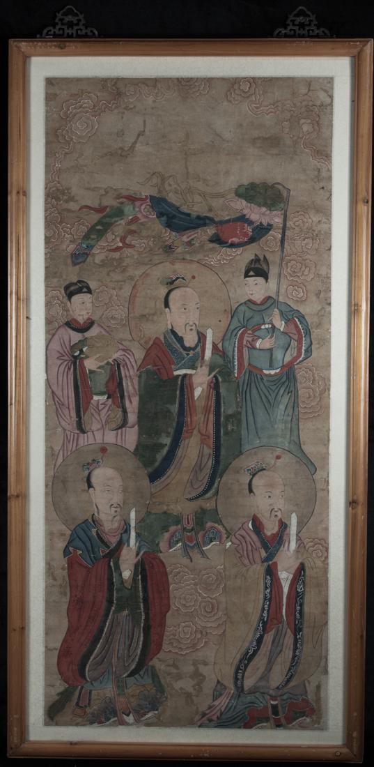 Chinese painting of Dao saint on paper: 63x32" watercolor with frame on paper