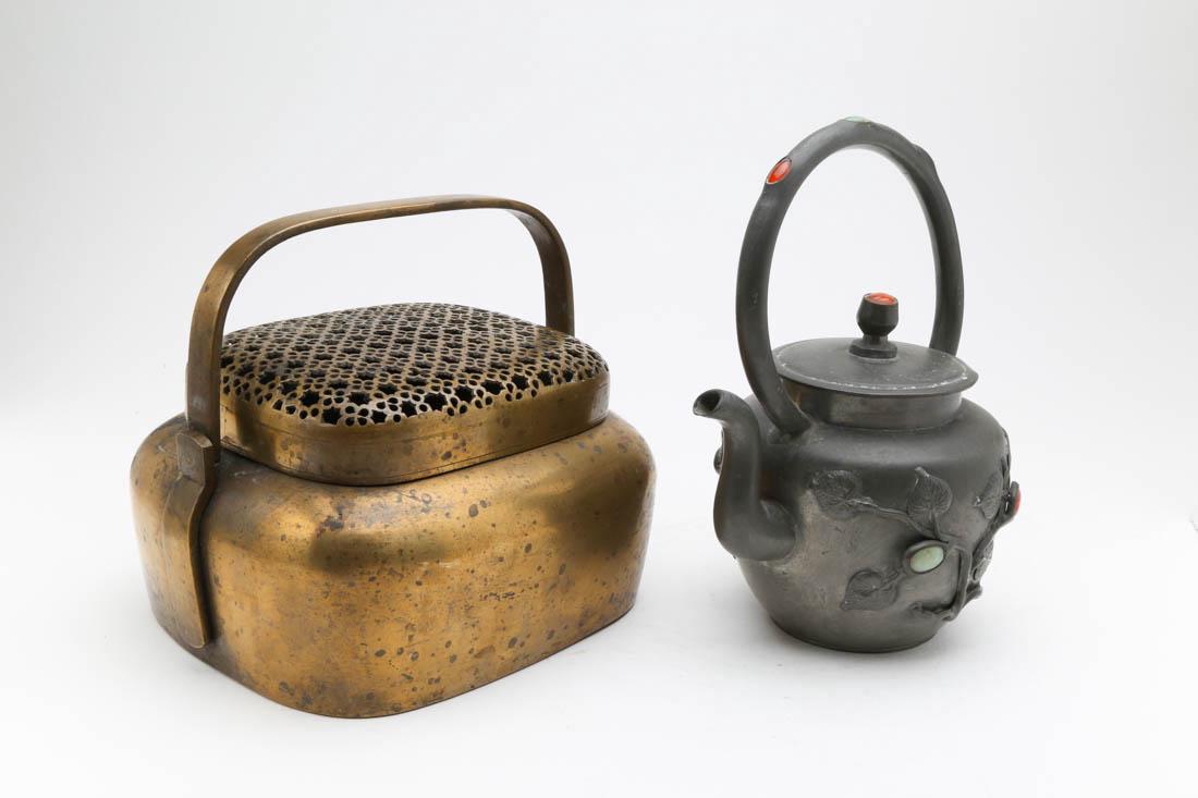 Chinese antique Tin pot and Copper hand warmer (1 of 5)