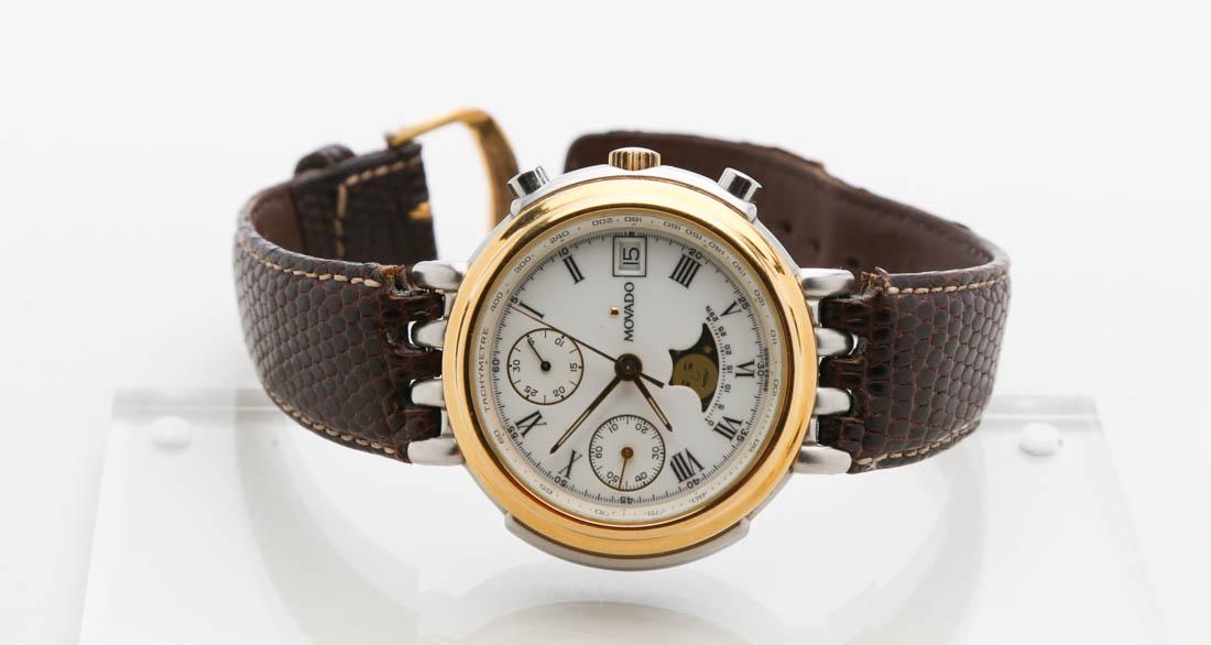 18k Movado male watch with leather strap: 18k Movado male watch with leather strap