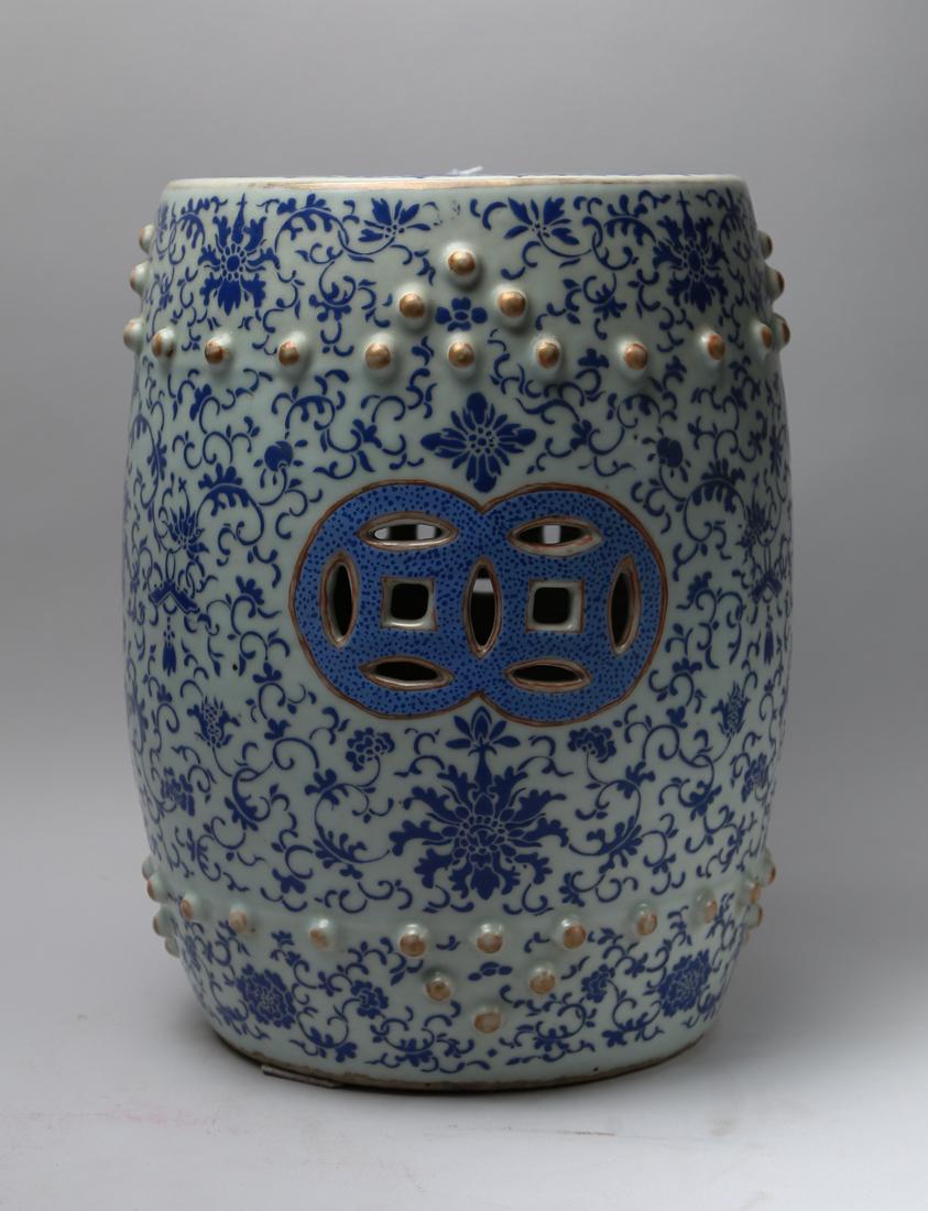 Qing dynasty blue glaze stool: Qing dynasty blue glaze stool. 13x10"