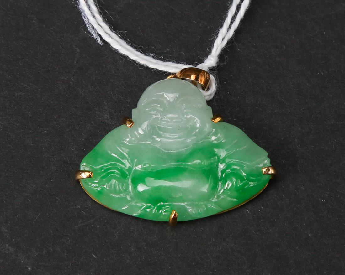 Hard jade buddha pendant with 14k buckle