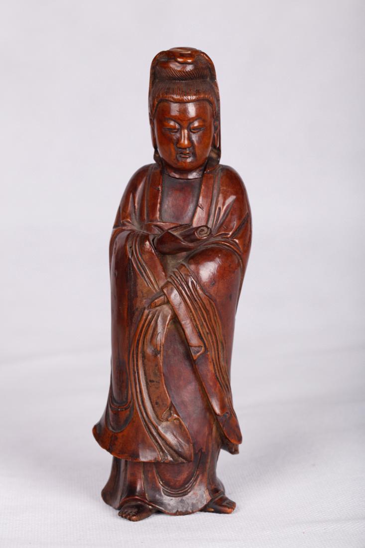 Chinese 18 century boxwood carved guanyin statue (1 of 9)
