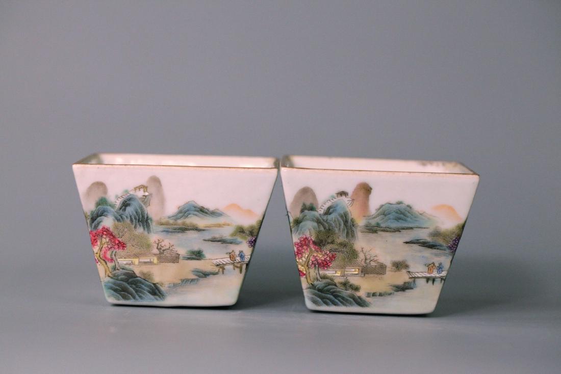 Pair of chinese famille rose square cups (1 of 9)