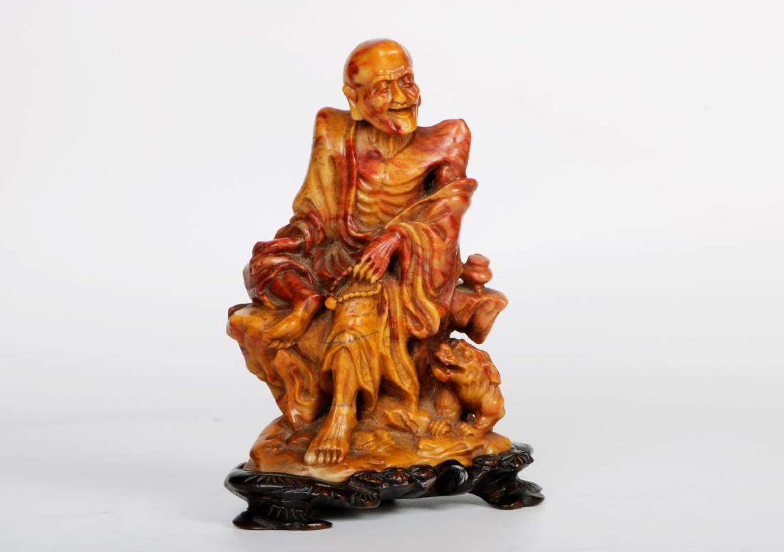 A chinese shoushan stone statue with rosewood base (1 of 10)