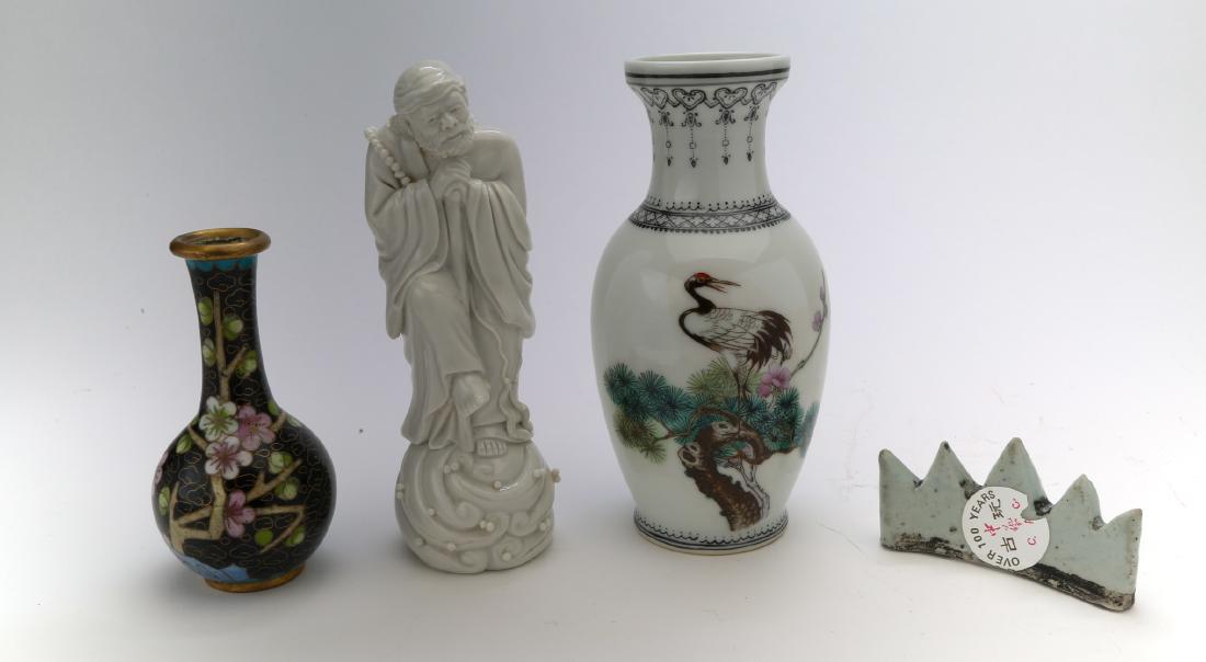 3 chinese porcelain vase, figure and brushholder. 1 (1 of 4)