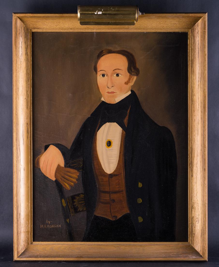 American Folk Art Oil On Canvas "Portrait Of Man" (1 of 10)