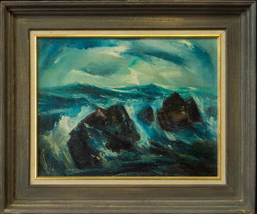 Vintage American Decorational Oil Painting "Coast View": Signed Lower LeftOil on CanvasPainting Size: 14" x 18". Frame Size: 20" x 24".CONDITIONGood condition, no visible damages