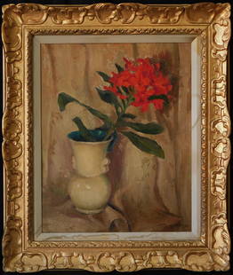 Armin Hansen (1886-1957 Monterey, CA) | Oil "Still: Description: Flowers in Vase, oil on board, signed lower right.Dimensions: 20'' H x 16'' W, 27 1/2'' H x 23 1/2'' W (overall).Medium: oil on boardCondition Report: Great overall conditionProvenance: