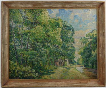 John Wells James (1873-1951) - SUMMER LANDSCAPE: Description: Signed lower right.Dimensions: 24" x 30", 28 1/2" x 34" overall.Artist or Maker: John Wells James (1873-1951)Medium: oil on boardBiography John JamesBiography from the Archives of