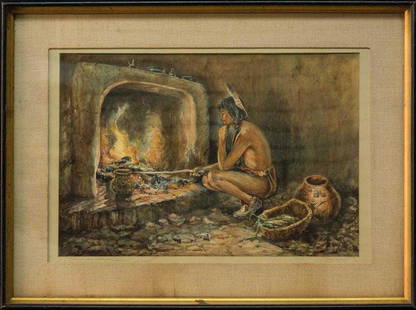 Indian Portrait Watercolor Eanger Irving Couse: Watercolor NM/MI/NY Listed Artist Eanger Irving Couse 1866-1936"Indian Portrait"Signed Lower RightWatercolor on PaperPainting Size: 14 By 21 inches Frame Size: 21 by 28 inchesCreated in