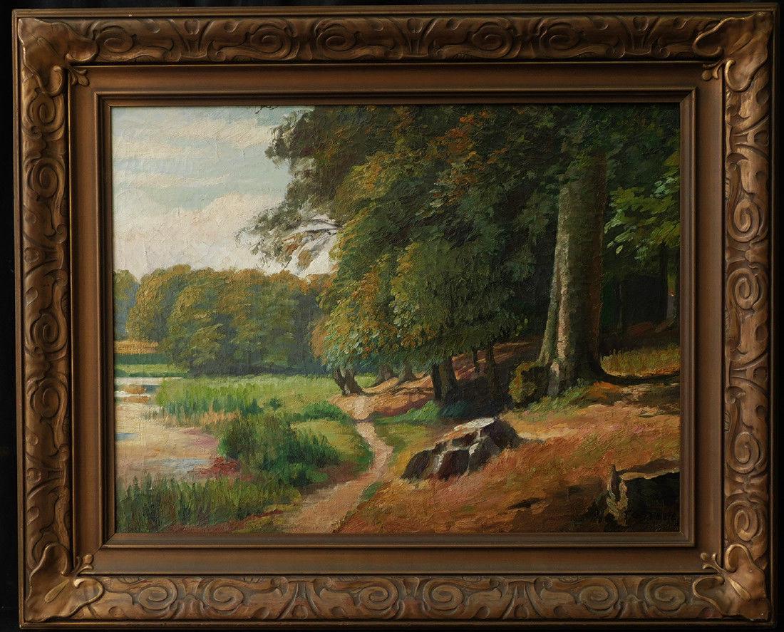 Listed Artist Theodore Clement Steele(1847-1926)Gosport: Medium: Oil on Canvas Age: Circa 1900's Painting Size: 18" x 24" Artist: Theodore Clement Steele (1847 - 1926) Frame Size: 25 1/2" x 31" Signature: Signed Lower Right Condition: Good Frame: Well Match