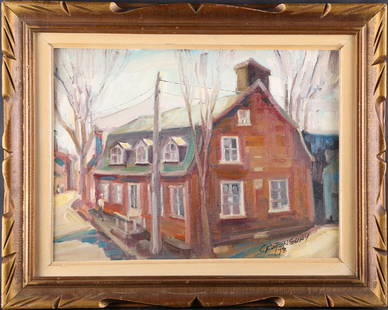 Vintage Original Oil "The Red House" Signed Castonguay: Title: "The Red House" Medium: Canvas Style: Impressionist Size:15"X 11" Frame Size: 20" X 16" Age: 1978 Artist: Claudette Castonguay Signature: Left Bottom Side Condition: Great overall Great