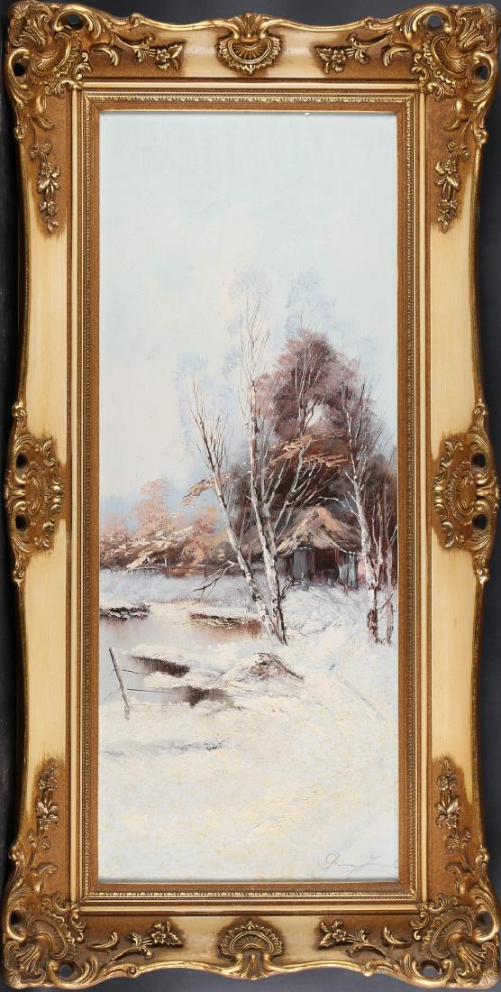 Impressionist Original watercolor "Winter Snow" Signed: Title: "Winter Snow" Medium:Oil on Canvas Style: Impressionist Size:11" X29" Fram Size: 18" X 36" Age: Not Given Art: Unclear Signature: Right Bottom Condition: Great Over All Provenance: Collection f