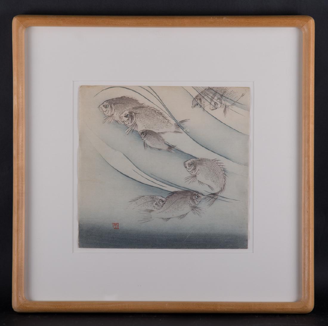 Vintage Japanese Realist Original Watercolor "Fishes" (1 of 10)