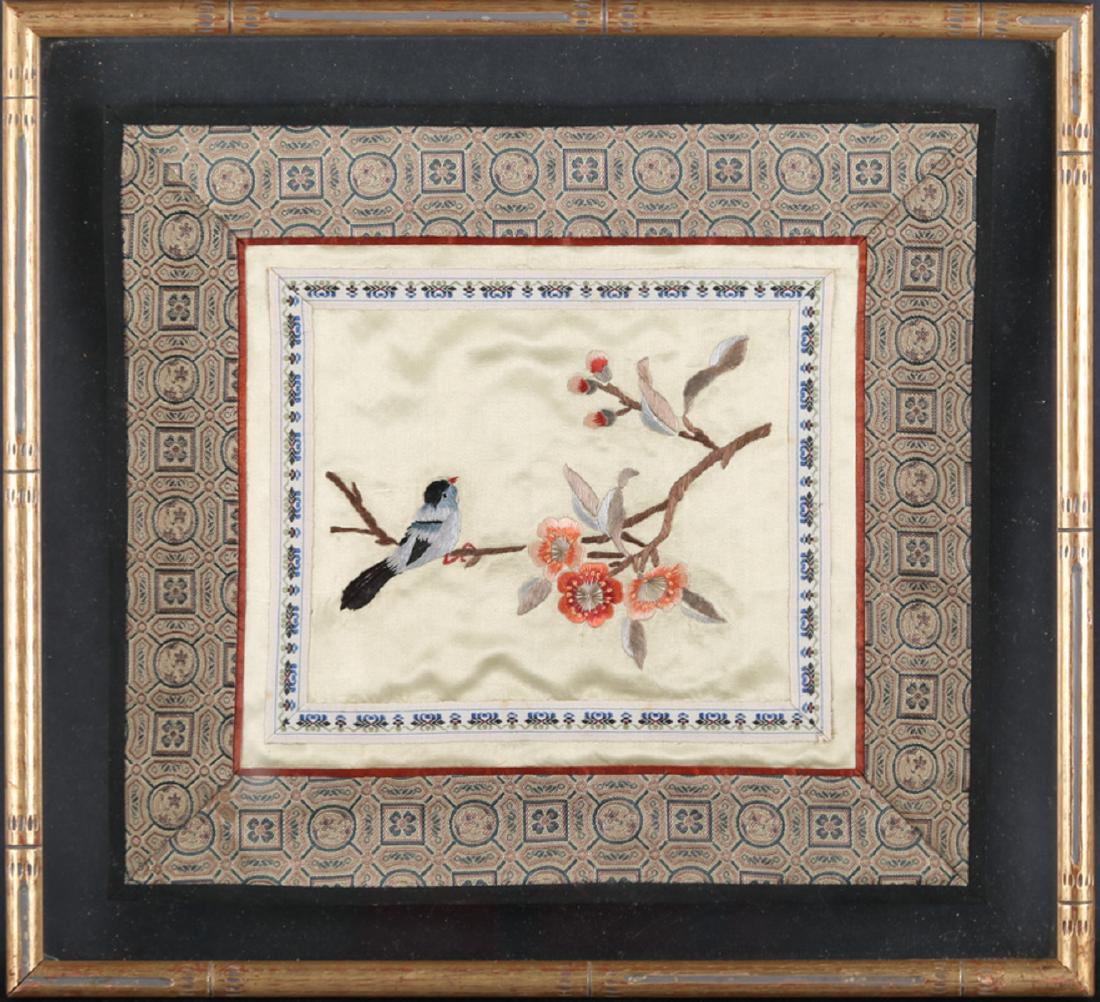 Vintage Chinese Embroidery On Silk "Bird On Tree" (1 of 7)