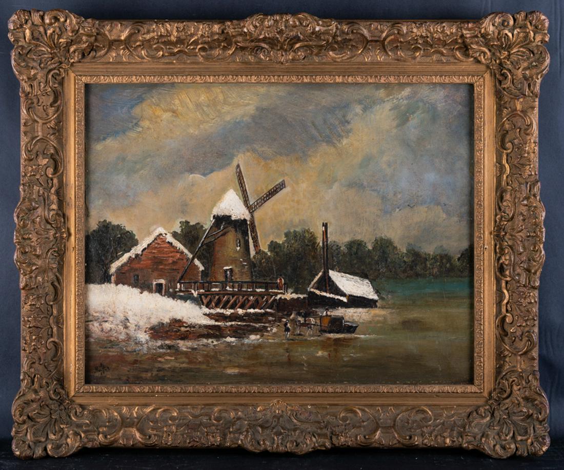 Antique Dutch Traditional Oil Painting "Dutch Windmill (1 of 10)