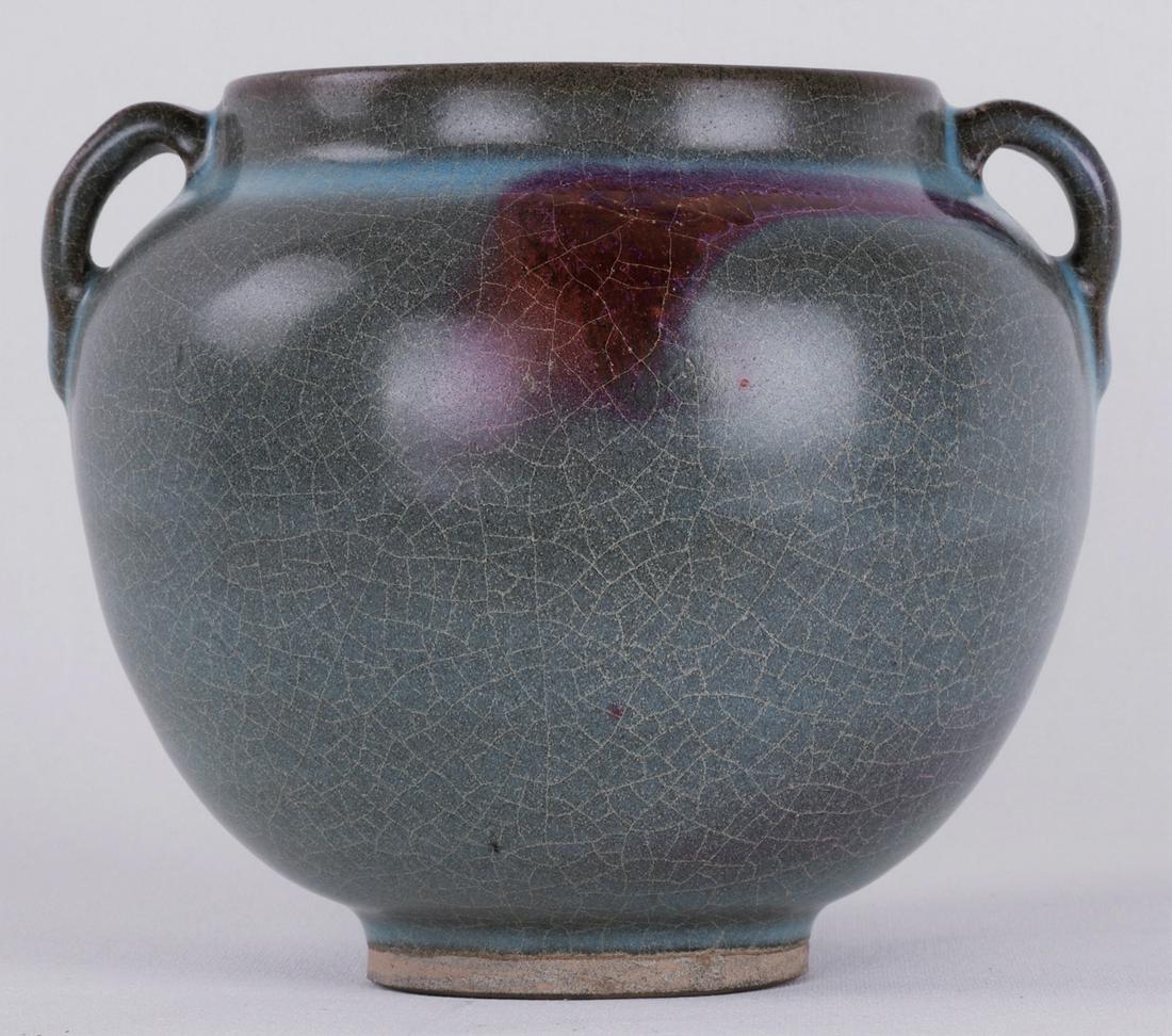 YUAN DYNASTY DING-TYPE PURPLE-SPLASHED TWIN-HANDLED JAR (1 of 9)