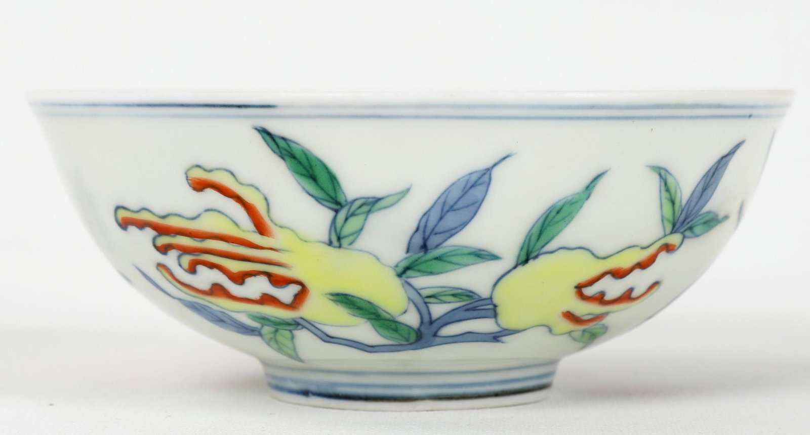 A PAIR OF CHINESE ANTIQUE DOUCAI BOWLS WITH DAMING: Daming Chenghua Mark, a pair of Chinese antique â€˜Three Fruitâ€™ pattern Doucai bowls. Chenghua period, (1465-1487) M: 4.7in (11cm) B: 1.7in (4.3cm) H: 2in (6cm) Important Information 1)Phot
