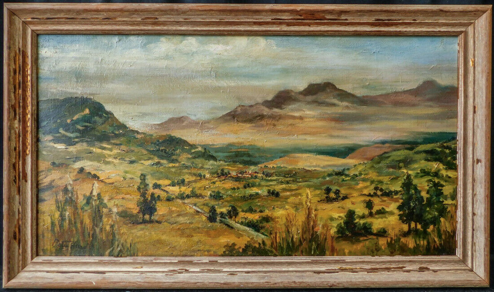 Peter Hurd(New Mexico 1904-1984)Oil/Canvas,"Western: Item Overview Description: Peter Hurd American, 1904-1984 Western Landscape Signed Peter Hurd at lower left. Oil painting on Canvas. Painting size: 16 x 30 inches, Frame size: 20 x 34 inches. Conditio