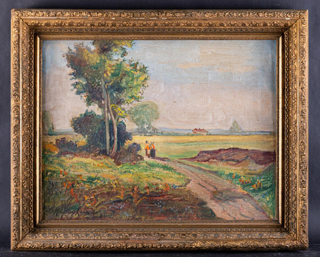 Hayley Lever (1876 - 1958) NY Listed Artist Oil: Title: Landscape Medium: Oil on canvas Style: Impressionist Size: 16" x 20" Frame Size: 20" x 24" Age: 1950s Condition: Good, no damage seen good condition for its age. Signature: Hayley Lever Artist: