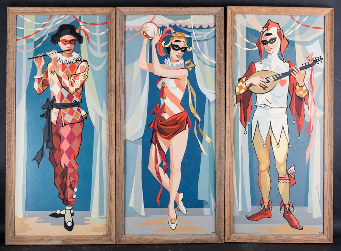 Set Of 3 Art Deco Modernist Original Oil Painting (1 of 10)