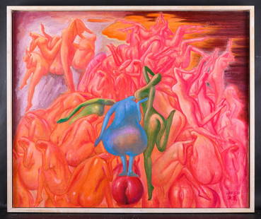 Artist Zhengdao Zhang Surrealist Oil Painting "Blue: Medium: Oil on canvas Size: 24.5" x 19.5" Frame Size: 25.5" x 20.5" Age: 2000s Condition: Good, no damage seen Artist: Zhengdao Zhang Great for collection or home decoration. Provenance: Direct