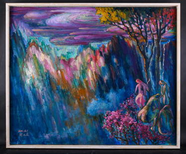 Artist Zhengdao Zhang Surrealist Oil "Layers Of: Title: Layers Of Mountains Medium: Oil on canvas Size: 24.5" x 19.5" Frame Size: 25.5" x 20.5" Age: 2000s Condition: Good, no damage seen Artist: Zhengdao Zhang Great for collection or home