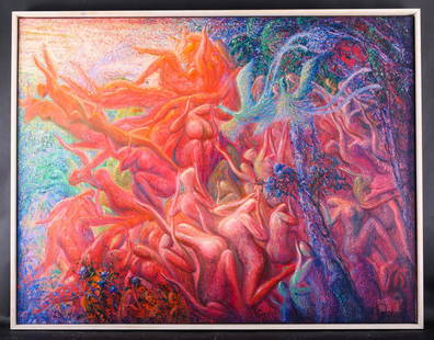 Artist Zhengdao Zhang Original Oil "Dance With Phoenix": Medium: Oil on canvas Size: 35" x 27" Frame Size: 36" x 28" Age: 2000s Condition: Good, no damage seen Artist: Zhengdao Zhang Great for collection or home decoration. Provenance: Direct from the