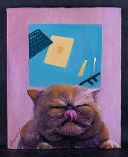 Original Oil Painting By Artist Zhenpeng Sun "A Cat's: Medium: Oil on canvas Size: 13" x 16" Frame Size: Framing Option Available! Please Message Us For Details! Age: 2000s Condition: Good, no damage seen Artist: Zhenpeng Sun Great for collection or
