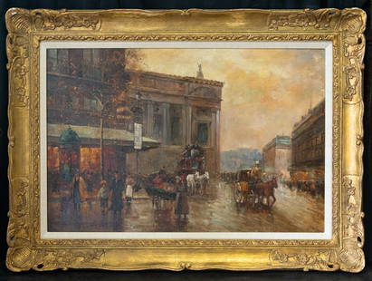 Edouard Leon Cortes (1882 - 1969)(ATTB) French Artist: Edouard Leon Cortes (1882 - 1969) Edouard Leon Cortes was active/lived in France. Edouard Cortes is known for street-scene painting. Medium: oil on canvas Size: 24" x 36" Frame Size: 33" x 45"