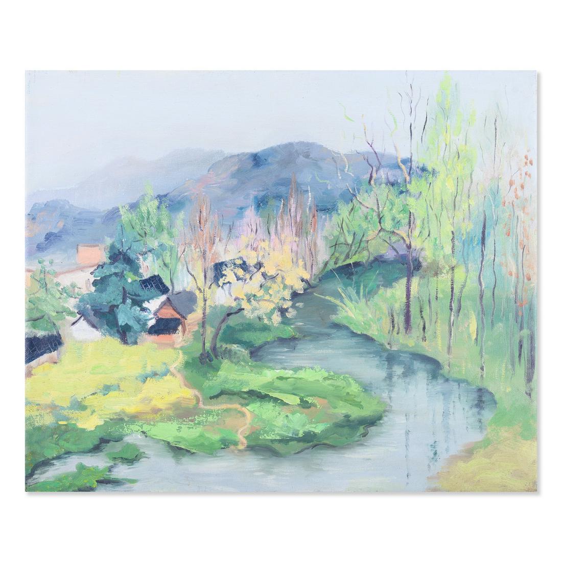 Plein Air Oil Painting By Artist Xiaoyan Chang "VIllage: Title: Village View Medium: Oil on canvas Size: 19.5" x 23.5" Frame Size: Framing Option Available! Please Message Us For Details! Age: 2000s Condition: Good, no damage seen Artist: Xiaoyan Chang Grea