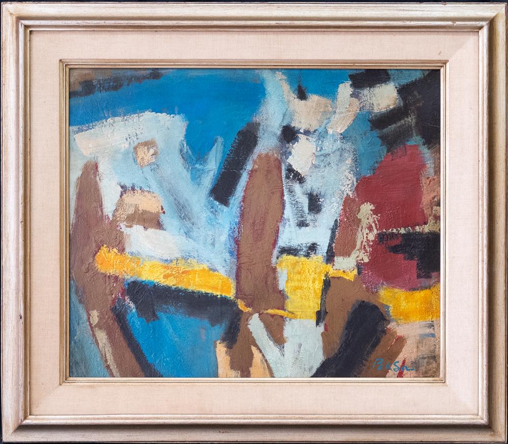 Peter Busa (1914 - 1985) Pennsylvania Artist Abstract: Medium: Oil on canvas Size: 20" x 24" Frame Size: 27 1/2" x 31 1/2" Condition: Great overall Style: Abstract Circa: 1960s Artist: Peter Busa (1914 - 1985) Peter Busa was active/lived in Pennsylvania.