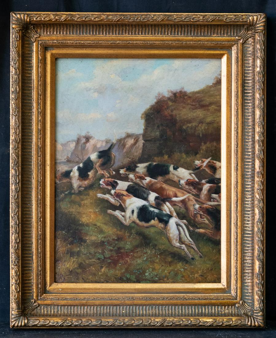 Early 20th Century Original Oil Painting "Hunting Dogs" (1 of 10)