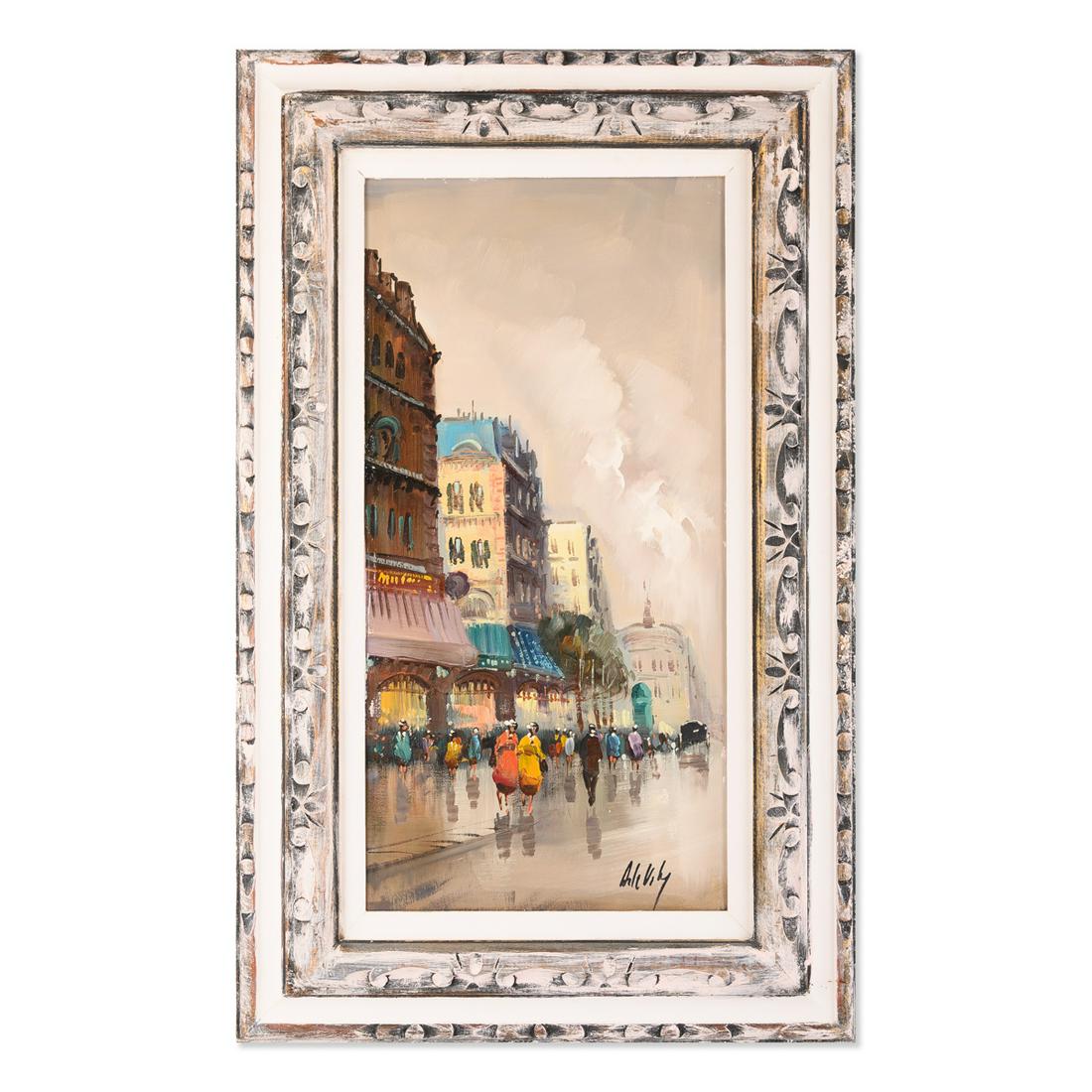 Vintage After Edouard Cortes Original Oil "Paris Street: Title: Paris Street Scene Medium: Oil on caanvas Style: Impressionist Size: 24" x 12" Frame Size: 32" x 20" Age: 1970s Condition: Good, no damage seen good condition for its age. Signature: Lower righ