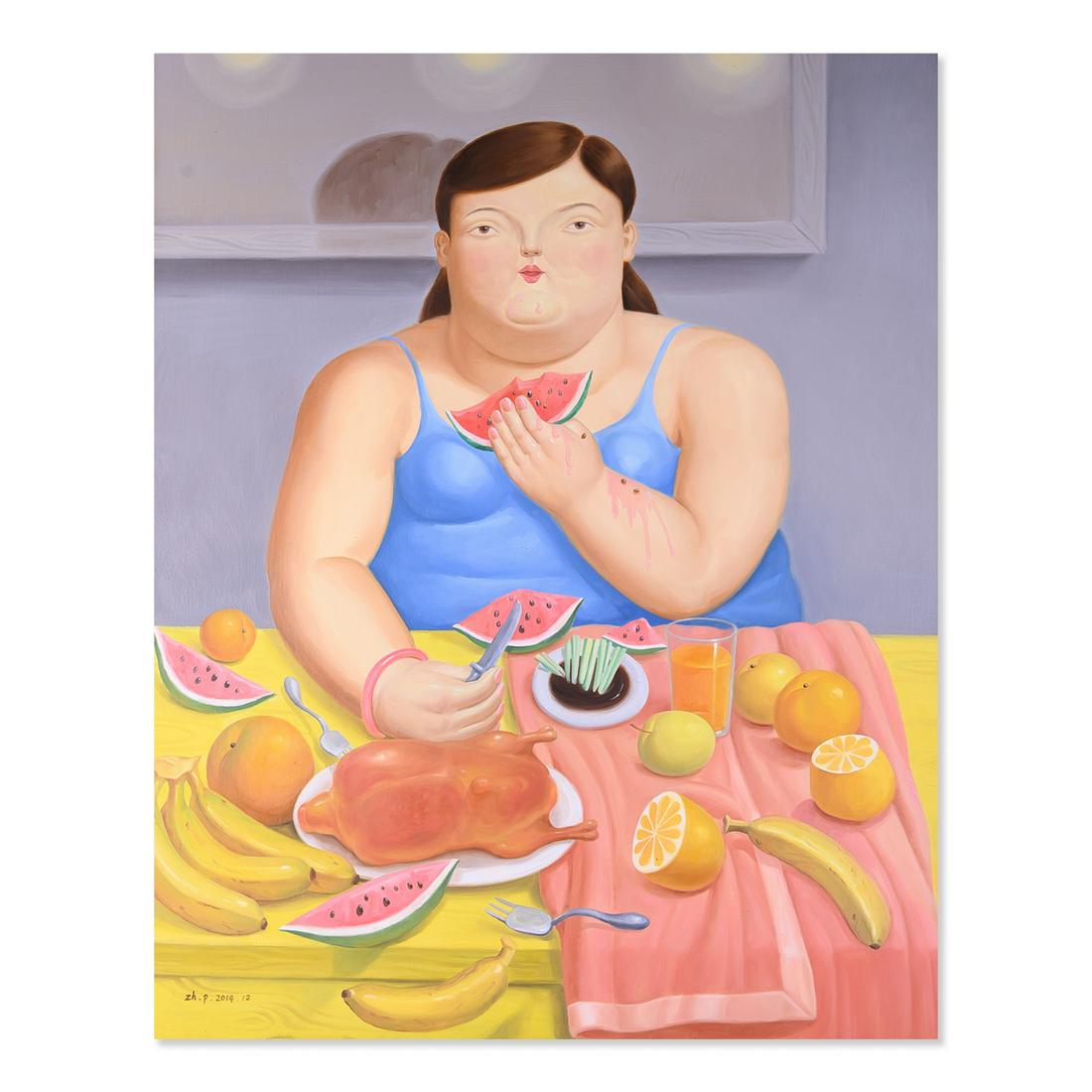 Large Pop Art Original Oil Painting "Fat Lady" (1 of 8)