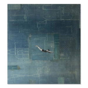 Tom Judd Oil with collage on panel "Diving Figure #5"