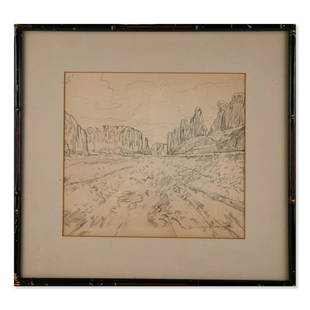 Maurice Braun (1877 - 1941) Canyon: Maurice Braun (1877 - 1941) Canyon Medium: Pencil on paper Size: 9 1/2 " x 10 1/2 " Frame Size: 15 " x 16 " Condition: Great, no visible damage Age: 20th Provenance: Private Collection from New York