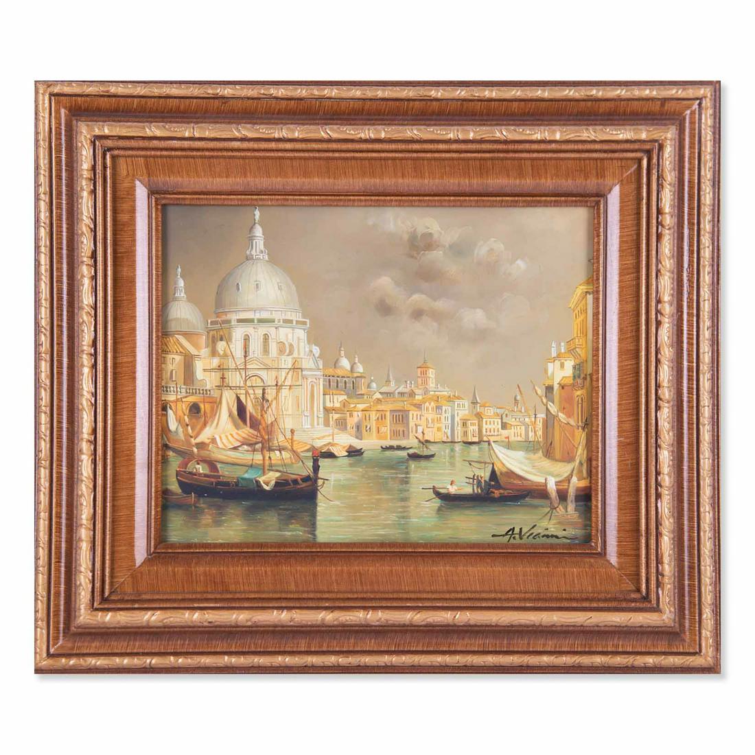 Small Vintage Landscape Original Oil "Venice Canal" (1 of 10)