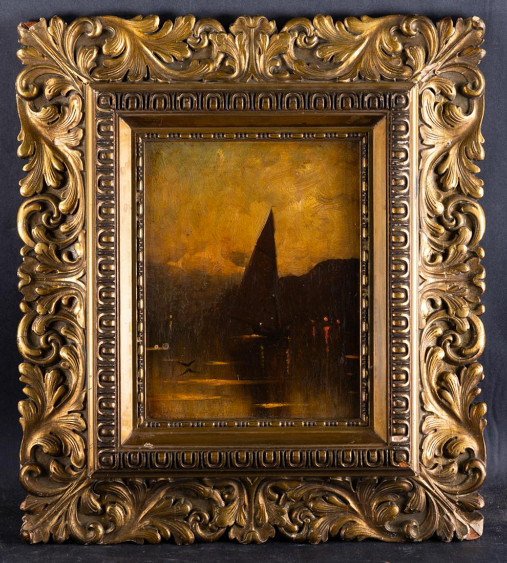 Antique 19th Century Dutch Oil Painting "Sail Boat In (1 of 10)