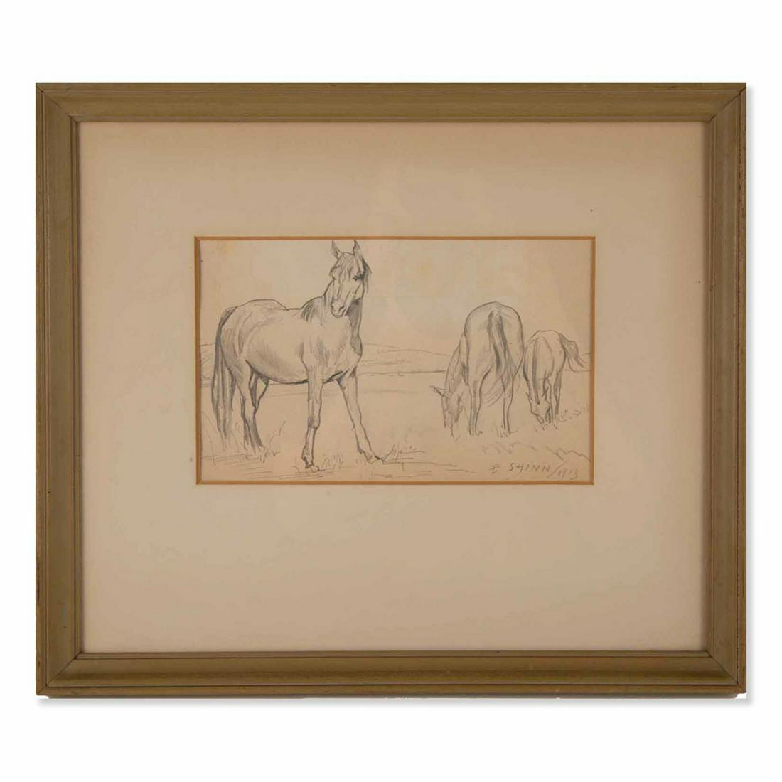 Everett Shinn  (1876 - 1953) Three horses Pencil on (1 of 10)